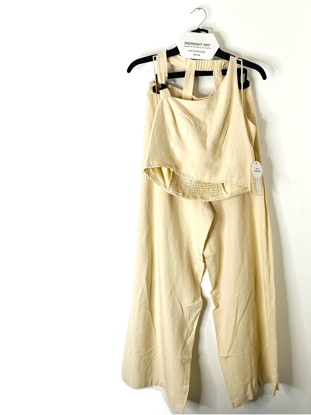 Linen Blend Crop Top Wide Leg Pants 2 Piece Set NWT Midnight Sky